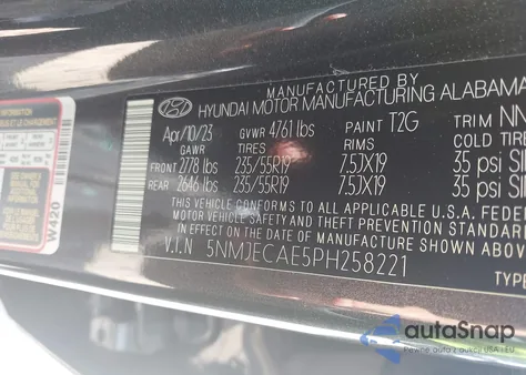 2023 Hyundai Tucson Limited z USA, uszkodzony, nr VIN 5NMJECAE5PH258221